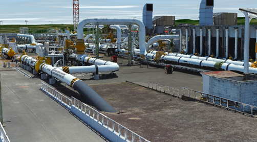 Instalaciones de planta de gas en modelado 3D.