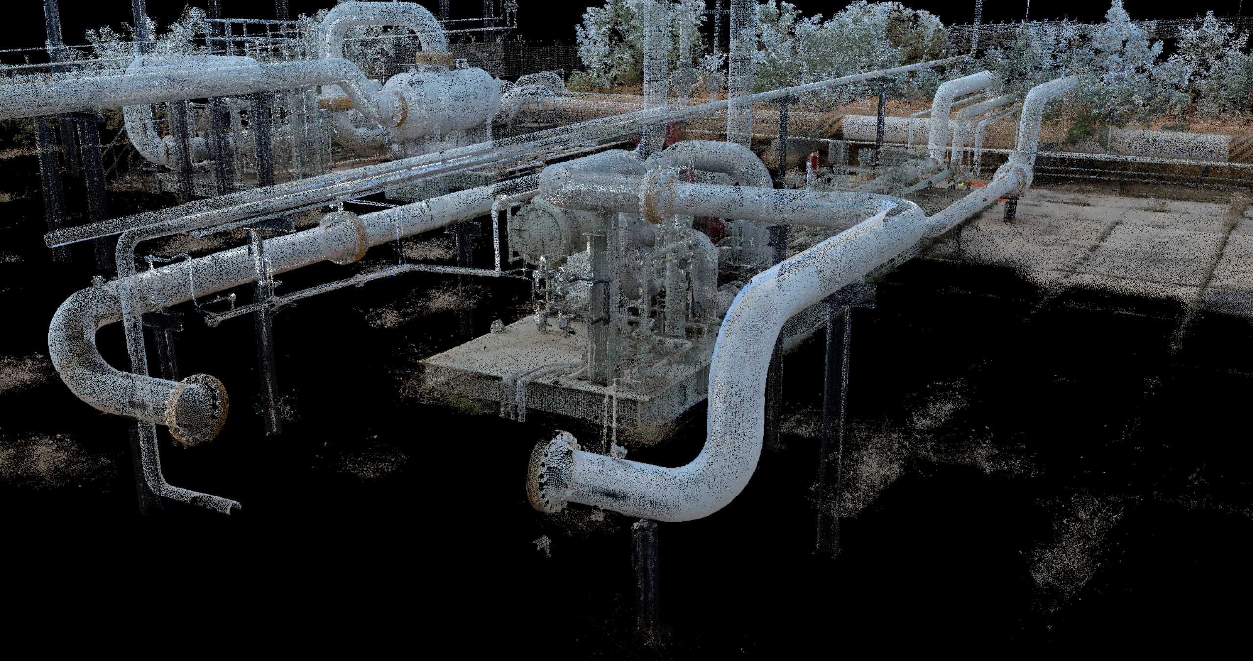 Planta de gas en nube de puntos, visualización en Plant 3D.